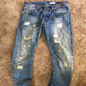 G Star Raw Distressed Curved Slim Fit Jeans